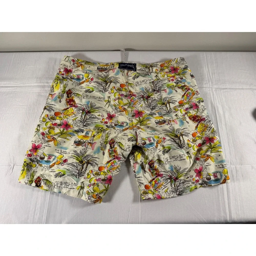 VTG Michael's Swim Trunks Men's SZ M Tropical Island Map Print Made in Morocco